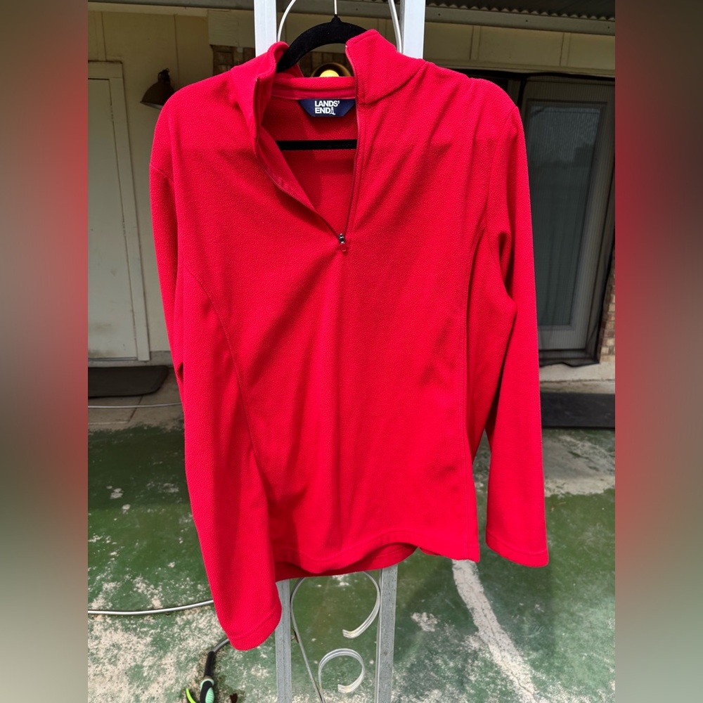 Lands' End Bright Red Fleece Quarter-Zip Pullover